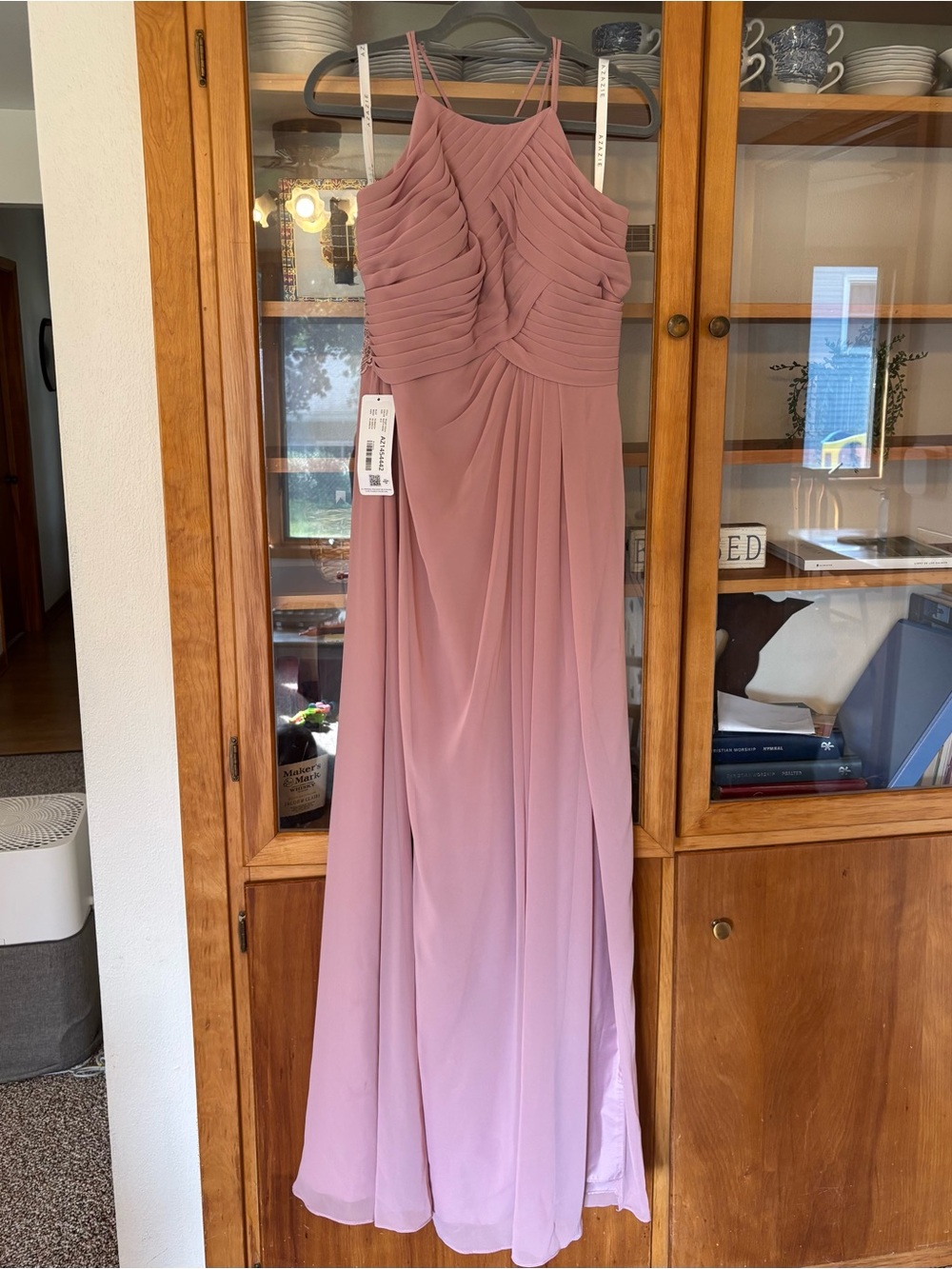 Azazie Dusty Rose Chiffon Maxi Dress with Pleated Bodice